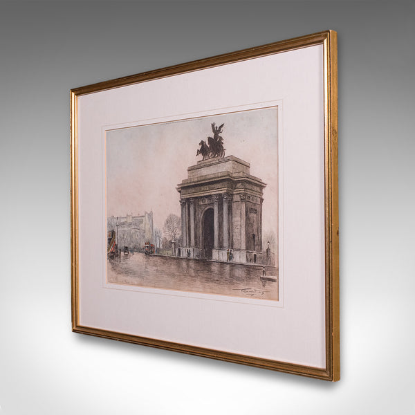 Antique Framed London Picture, Constitution Hill, English, Art Print, Circa 1925