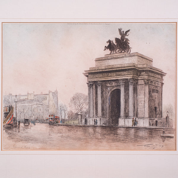 Antique Framed London Picture, Constitution Hill, English, Art Print, Circa 1925