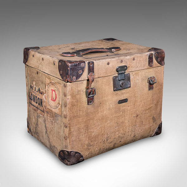 Antique Travel Trunk, English Canvas Case, Military Sporting Interest, Edwardian