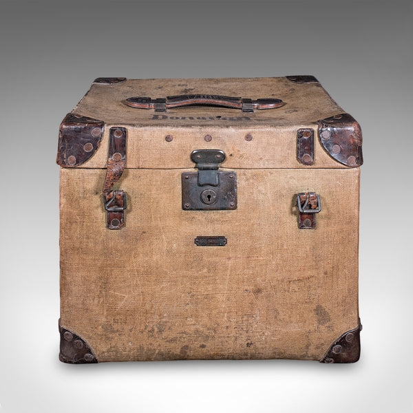 Antique Travel Trunk, English Canvas Case, Military Sporting Interest, Edwardian