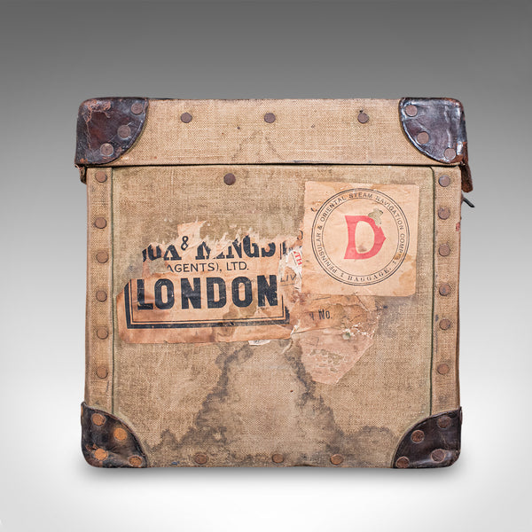 Antique Travel Trunk, English Canvas Case, Military Sporting Interest, Edwardian