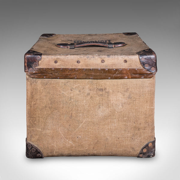 Antique Travel Trunk, English Canvas Case, Military Sporting Interest, Edwardian