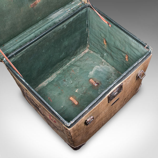 Antique Travel Trunk, English Canvas Case, Military Sporting Interest, Edwardian
