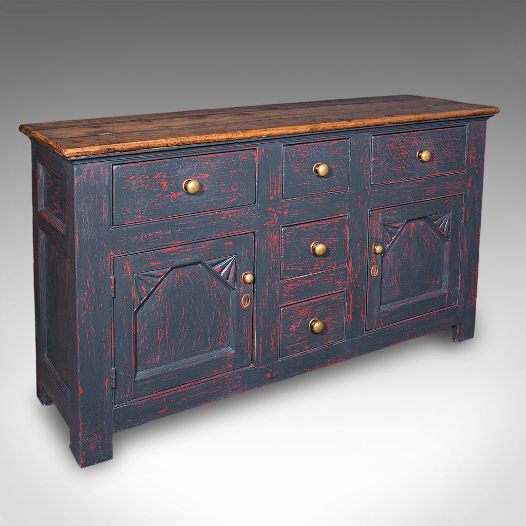 Vintage Dresser Base, English, Painted Pine, Kitchen Sideboard, Distressed, 1960