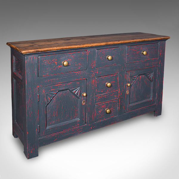 Vintage Dresser Base, English, Painted Pine, Kitchen Sideboard, Distressed, 1960