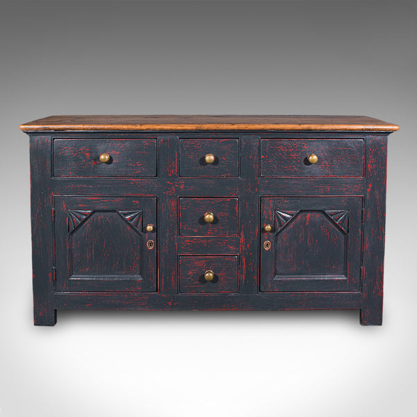 Vintage Dresser Base, English, Painted Pine, Kitchen Sideboard, Distressed, 1960