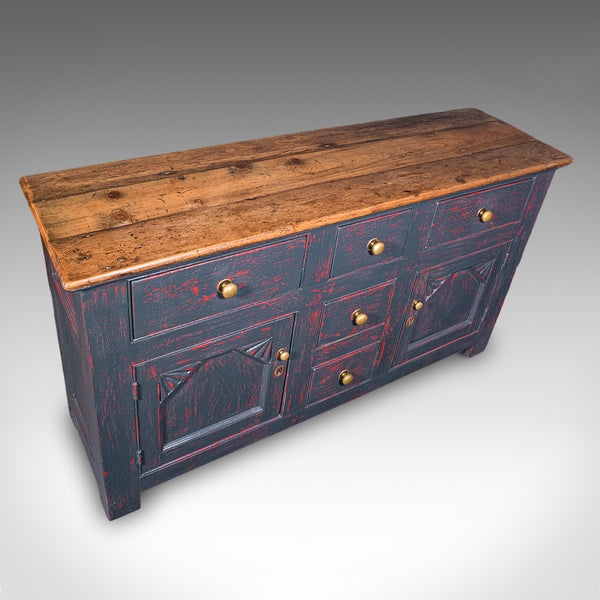 Vintage Dresser Base, English, Painted Pine, Kitchen Sideboard, Distressed, 1960