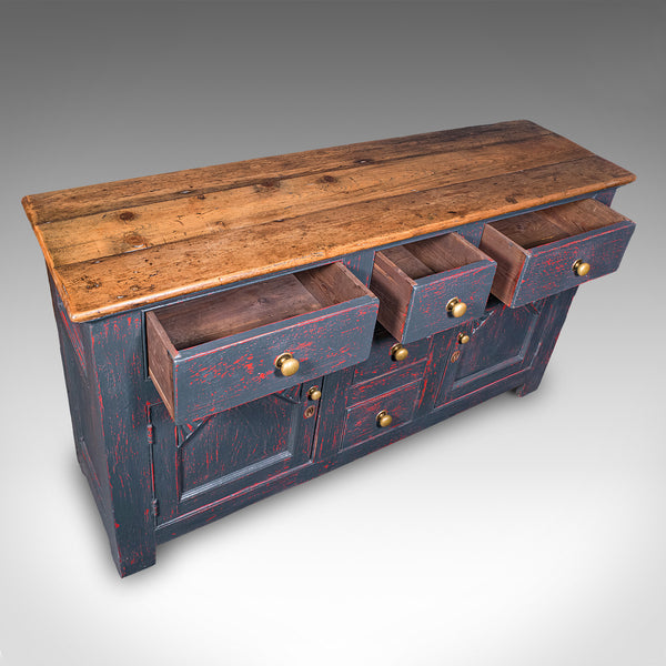 Vintage Dresser Base, English, Painted Pine, Kitchen Sideboard, Distressed, 1960