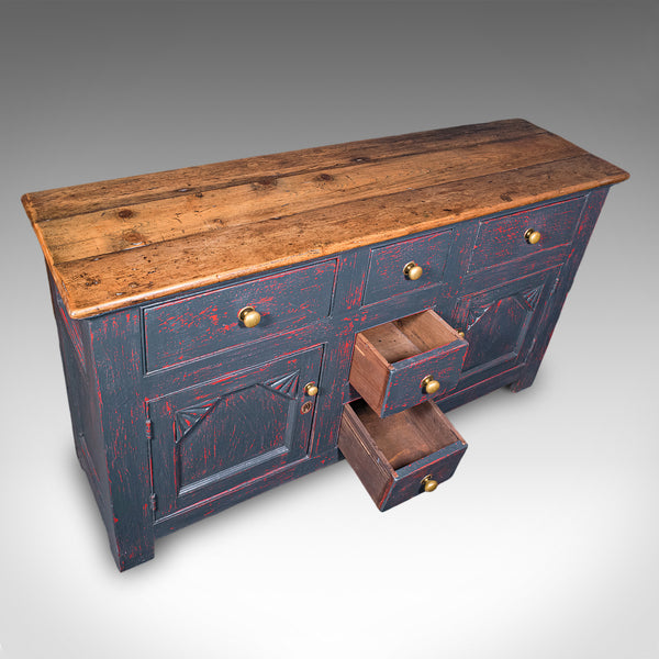 Vintage Dresser Base, English, Painted Pine, Kitchen Sideboard, Distressed, 1960