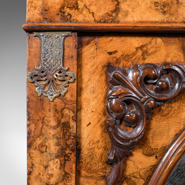 Antique Morning Room Book Cabinet, English Walnut Mirror Front Bookcase, Regency