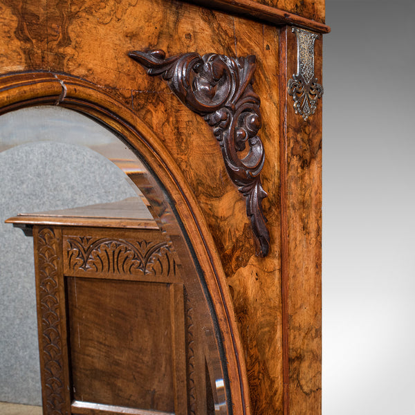 Antique Morning Room Book Cabinet, English Walnut Mirror Front Bookcase, Regency