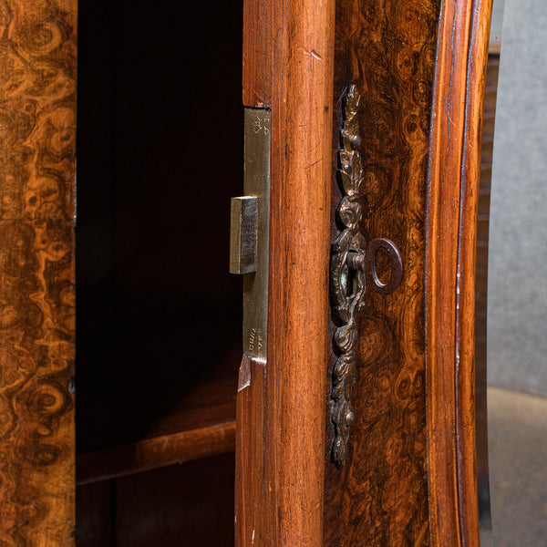 Antique Morning Room Book Cabinet, English Walnut Mirror Front Bookcase, Regency