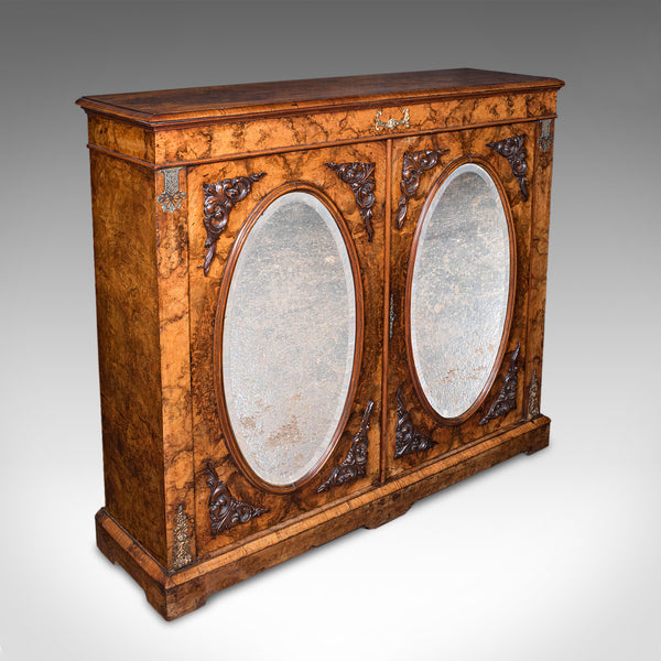 Antique Morning Room Book Cabinet, English Walnut Mirror Front Bookcase, Regency
