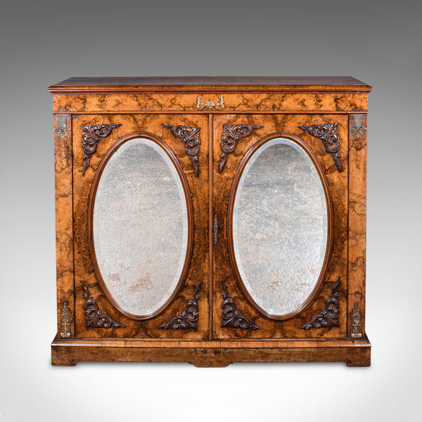 Antique Morning Room Book Cabinet, English Walnut Mirror Front Bookcase, Regency