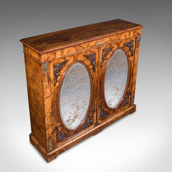 Antique Morning Room Book Cabinet, English Walnut Mirror Front Bookcase, Regency
