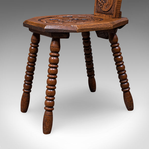 Antique Pembrokeshire Spinning Chair, Welsh, Oak, Work Seat, Stool, Victorian