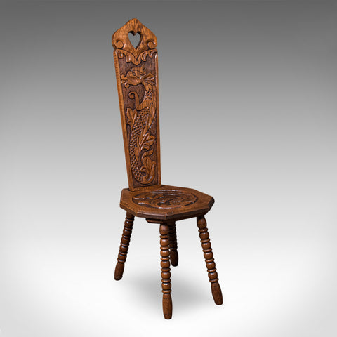 Antique Pembrokeshire Spinning Chair, Welsh, Oak, Work Seat, Stool, Victorian