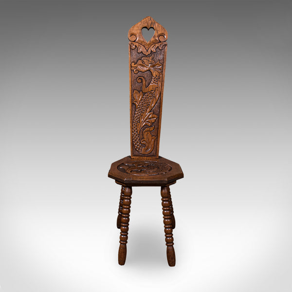 Antique Pembrokeshire Spinning Chair, Welsh, Oak, Work Seat, Stool, Victorian