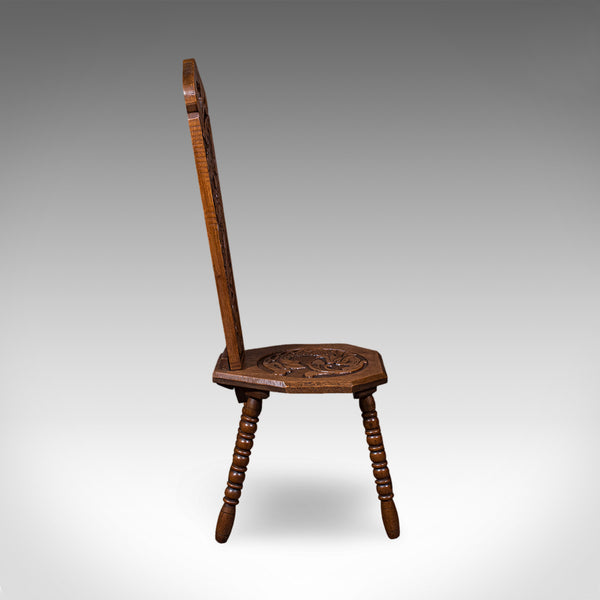 Antique Pembrokeshire Spinning Chair, Welsh, Oak, Work Seat, Stool, Victorian