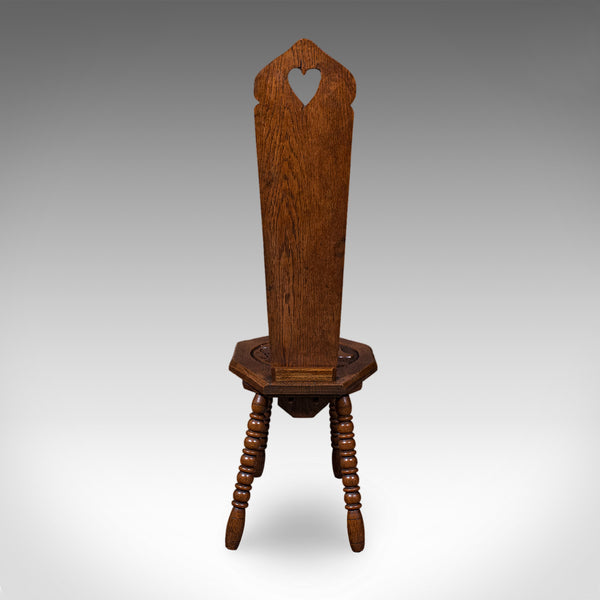 Antique Pembrokeshire Spinning Chair, Welsh, Oak, Work Seat, Stool, Victorian