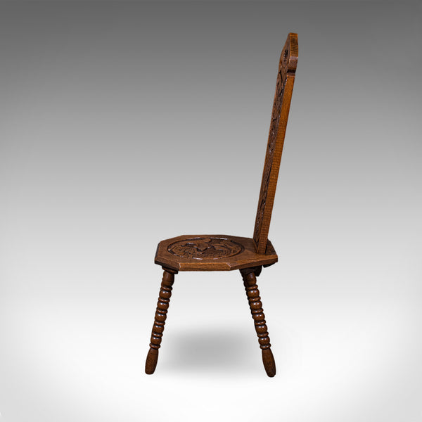 Antique Pembrokeshire Spinning Chair, Welsh, Oak, Work Seat, Stool, Victorian
