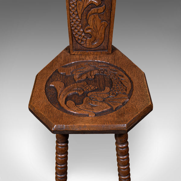 Antique Pembrokeshire Spinning Chair, Welsh, Oak, Work Seat, Stool, Victorian