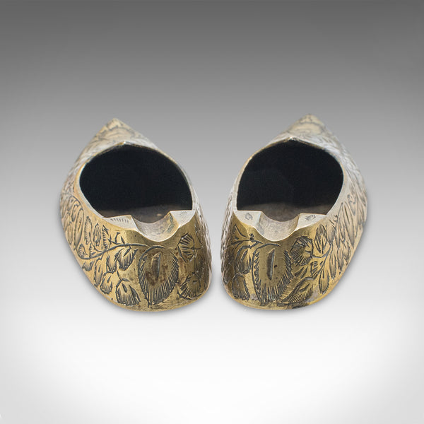 Pair of Small Vintage Slipper Ashtrays, Indian Brass Cigarette Rest, Mid Century