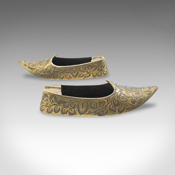 Pair of Small Vintage Slipper Ashtrays, Indian Brass Cigarette Rest, Mid Century