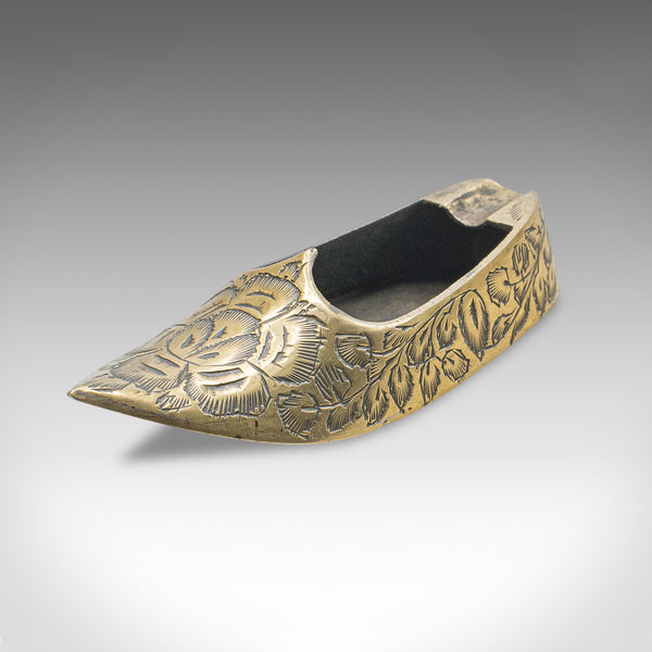 Pair of Small Vintage Slipper Ashtrays, Indian Brass Cigarette Rest, Mid Century