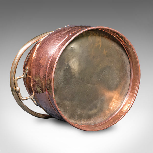 Antique Hand Finished Coal Scuttle, English, Copper, Brass, Fireside, Victorian