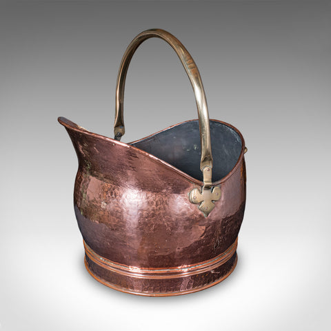 Antique Hand Finished Coal Scuttle, English, Copper, Brass, Fireside, Victorian