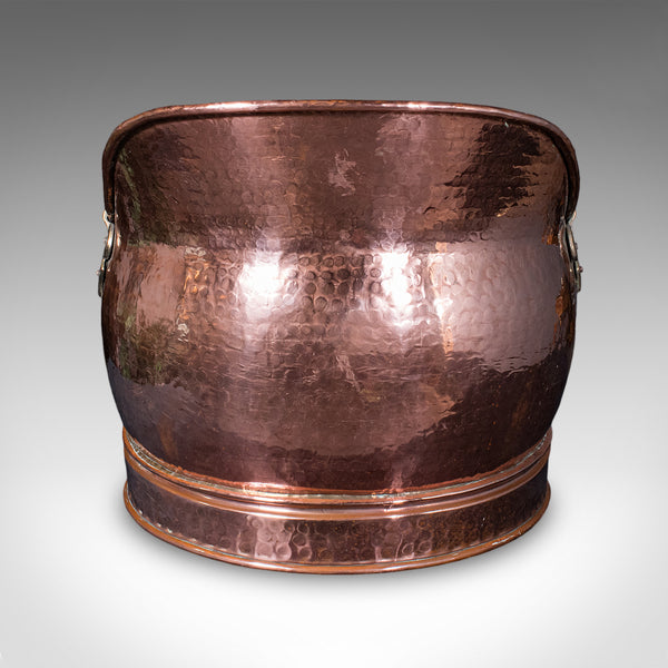 Antique Hand Finished Coal Scuttle, English, Copper, Brass, Fireside, Victorian