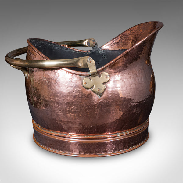 Antique Hand Finished Coal Scuttle, English, Copper, Brass, Fireside, Victorian