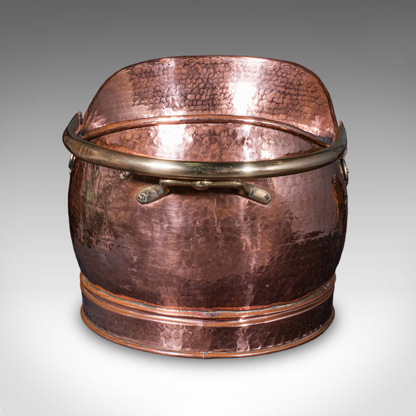 Antique Hand Finished Coal Scuttle, English, Copper, Brass, Fireside, Victorian