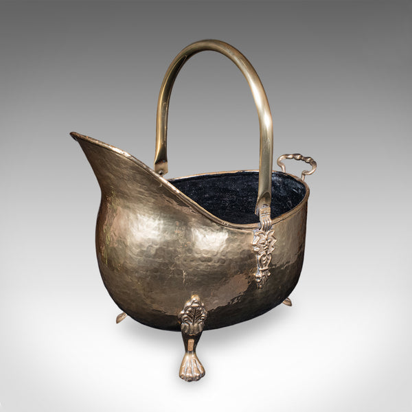 Antique Fireside Coal Bucket, English, Brass, Fireplace Scuttle, Keeper, Regency