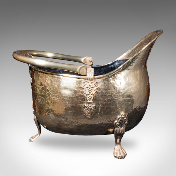 Antique Fireside Coal Bucket, English, Brass, Fireplace Scuttle, Keeper, Regency