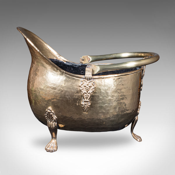 Antique Fireside Coal Bucket, English, Brass, Fireplace Scuttle, Keeper, Regency