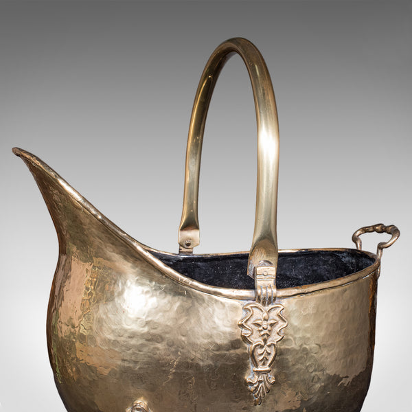 Antique Fireside Coal Bucket, English, Brass, Fireplace Scuttle, Keeper, Regency