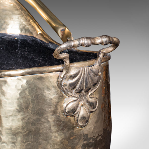 Antique Fireside Coal Bucket, English, Brass, Fireplace Scuttle, Keeper, Regency