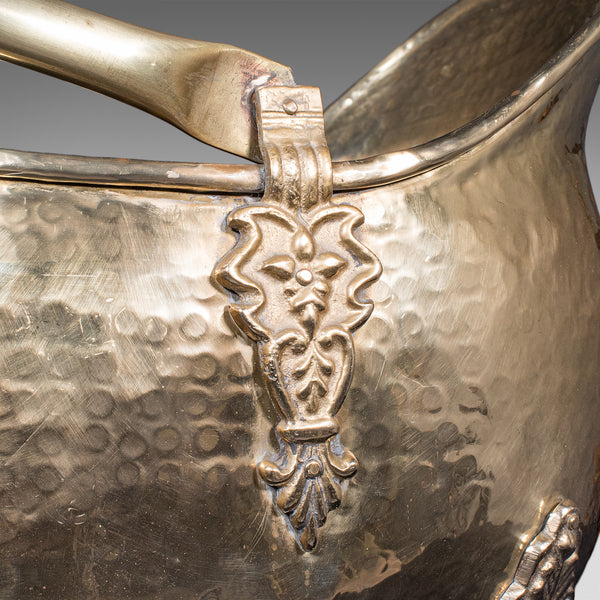 Antique Fireside Coal Bucket, English, Brass, Fireplace Scuttle, Keeper, Regency
