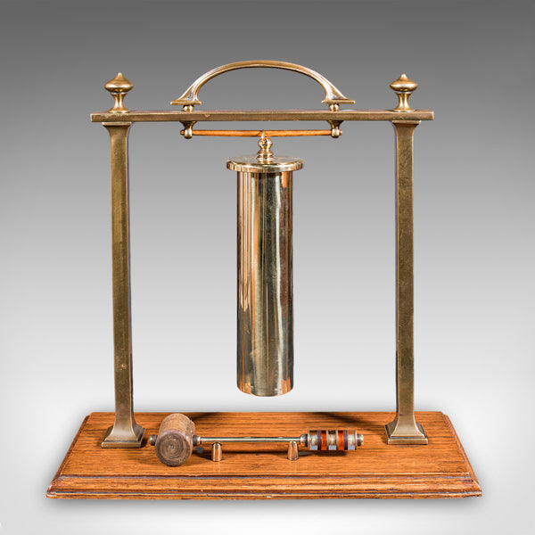 Antique Veranda Supper Bell, Brass, Oak, Afternoon Tea Gong, Edwardian, C.1910