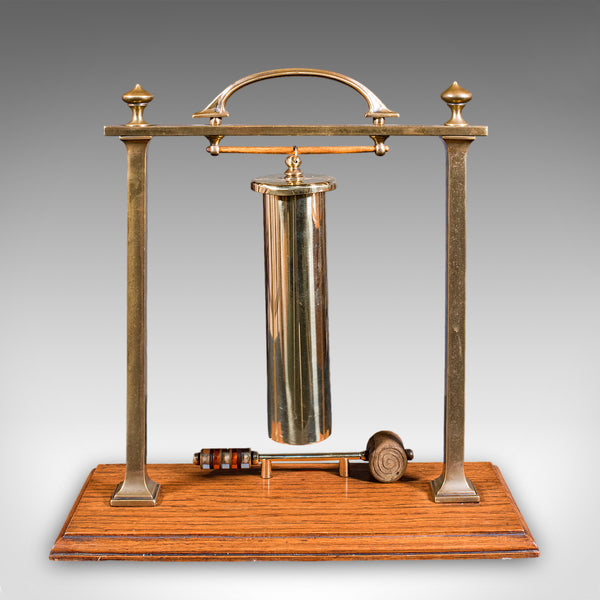 Antique Veranda Supper Bell, Brass, Oak, Afternoon Tea Gong, Edwardian, C.1910