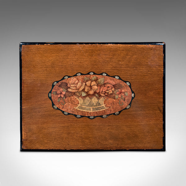 Antique Sorrentoware Keepsake Box, Italian Walnut Dressing Table Case, Victorian