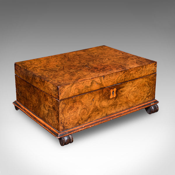 Antique Keepsake Case, English, Burr Walnut, Jewellery, Organiser Box, Victorian
