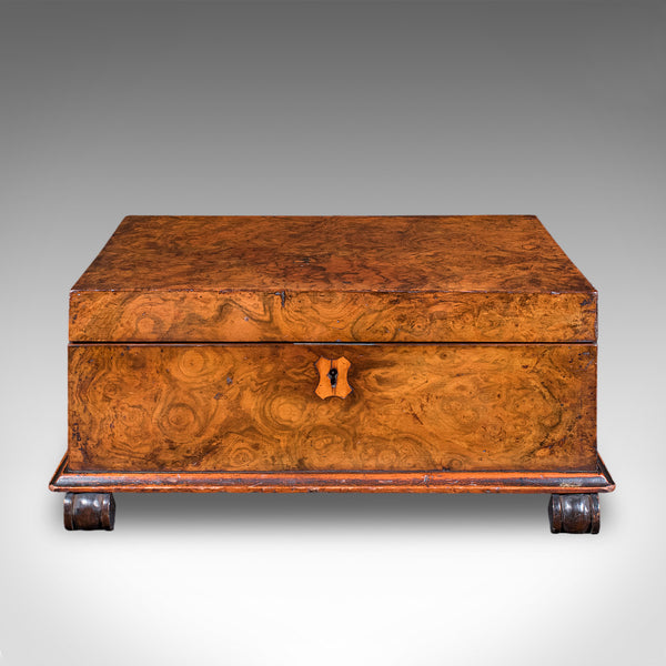 Antique Keepsake Case, English, Burr Walnut, Jewellery, Organiser Box, Victorian