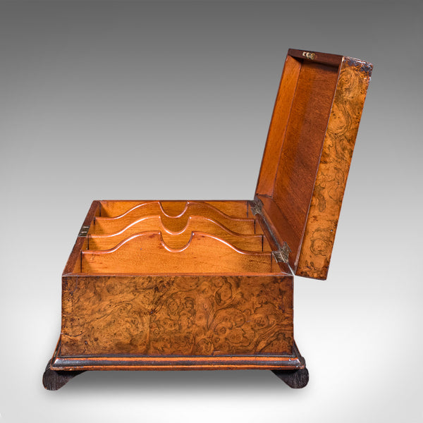 Antique Keepsake Case, English, Burr Walnut, Jewellery, Organiser Box, Victorian