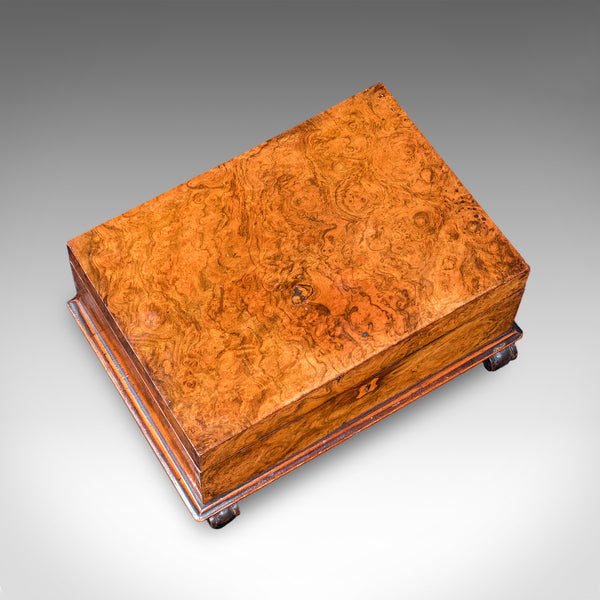 Antique Keepsake Case, English, Burr Walnut, Jewellery, Organiser Box, Victorian