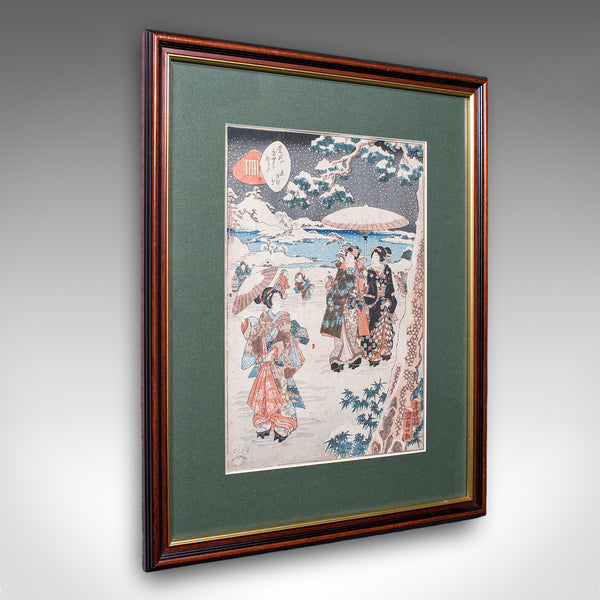 Antique Woodblock Picture, Japanese Meiji Framed Print After Kunisada, Victorian