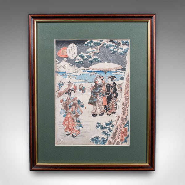 Antique Woodblock Picture, Japanese Meiji Framed Print After Kunisada, Victorian