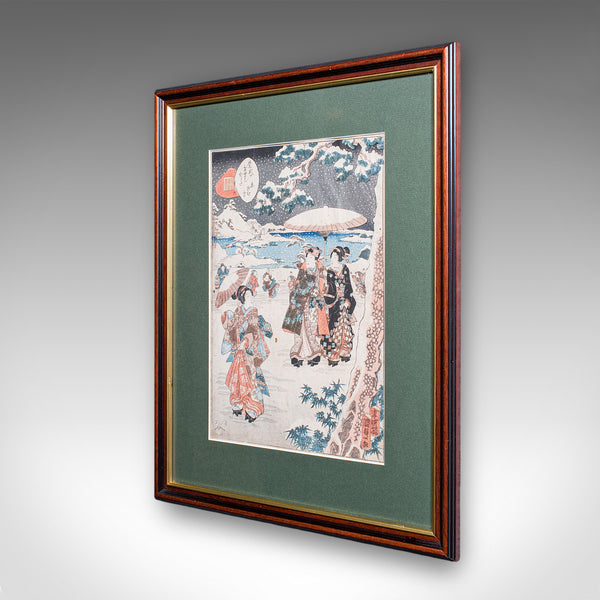 Antique Woodblock Picture, Japanese Meiji Framed Print After Kunisada, Victorian